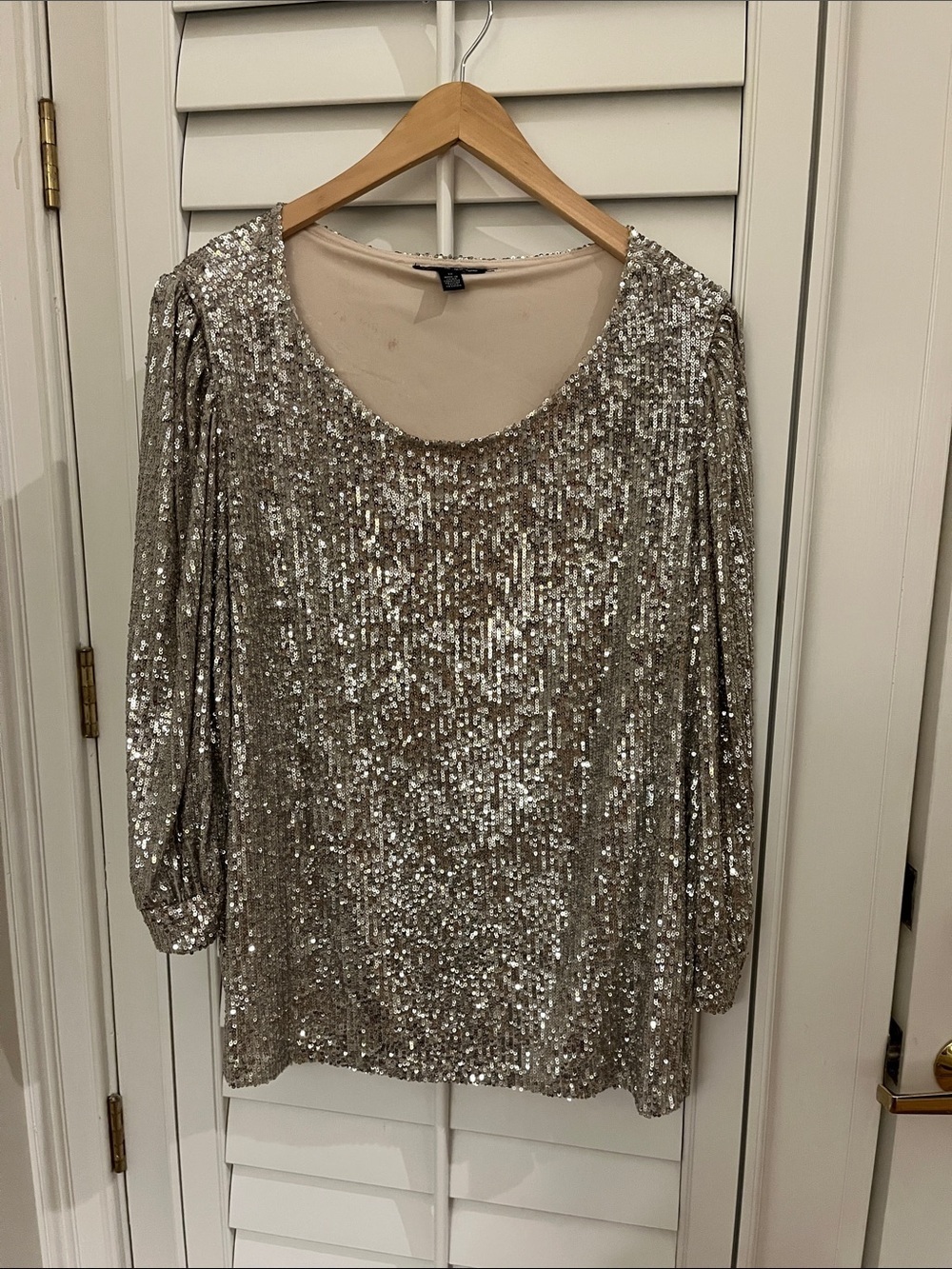 Cable & Gauge Silver Sequin Scoop Neck Blouse 3X